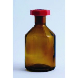 Reagent bottle narrow mouth, , amber glass, 250ml plastic stopper
